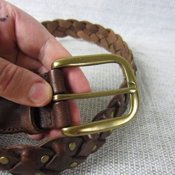Fossil Belt Womens Medium Brown Genuine Leather Braided Studded Western Boho - Picture 8 of 16